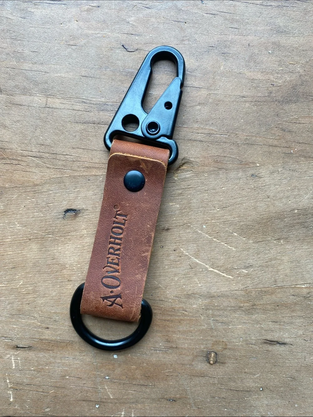 A. Overholt Whiskey Brown Leather Key Clip with Black Meta Hardware